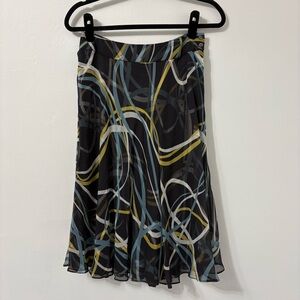 Jones New York Gray & Yellow 100% Silk Midi Skirt Sz 4 Y2K